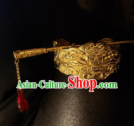 China Classical Hanfu Headpieces Handmade Hair Accessories Traditional Ming Dynasty Emperor Hairpin Ancient King Hairdo Crown