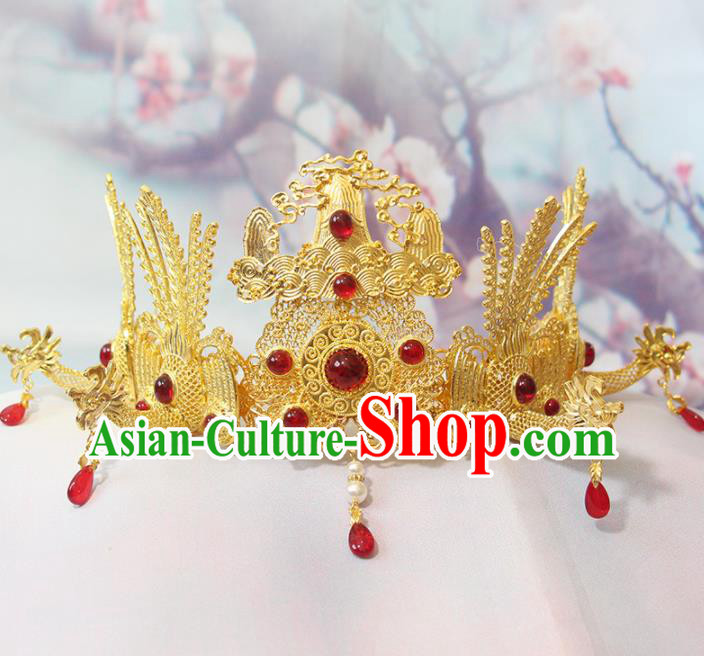 Chinese Handmade Ming Dynasty Headpieces Traditional Hanfu Hair Accessories Ancient Empress Hair Crown Classical Wedding Phoenix Coronet