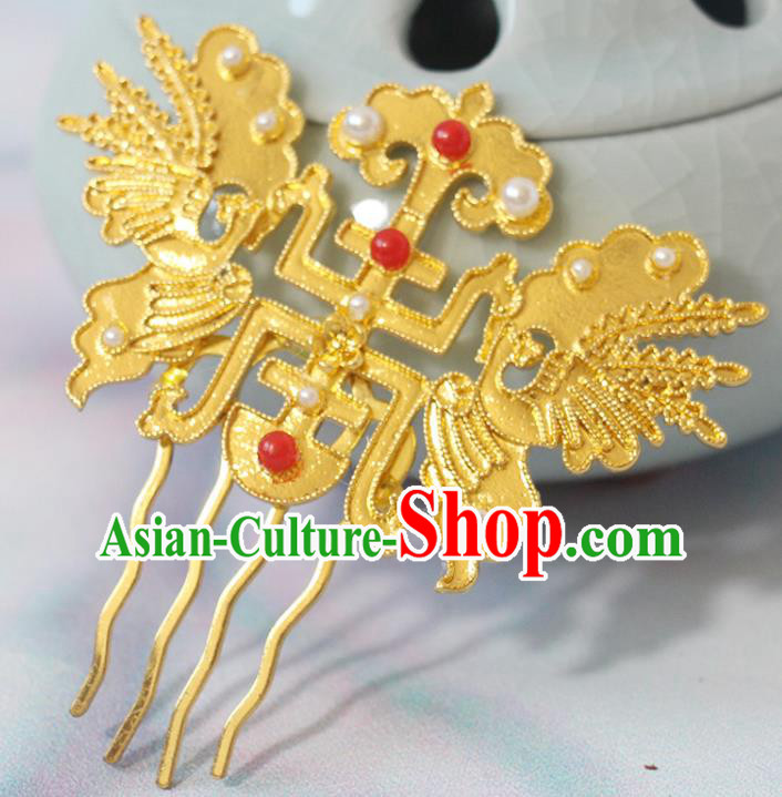 Chinese Handmade Ming Dynasty Headpiece Traditional Hanfu Hair Accessories Ancient Empress Hairpin Classical Wedding Golden Hair Comb