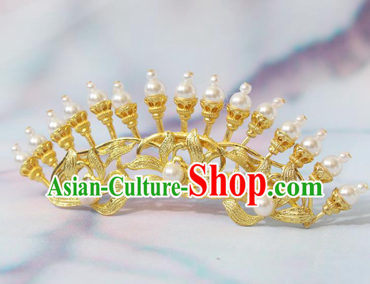 Chinese Classical Wedding Golden Orchids Hair Crown Handmade Song Dynasty Headpiece Traditional Hanfu Hair Accessories Ancient Princess Hairpin