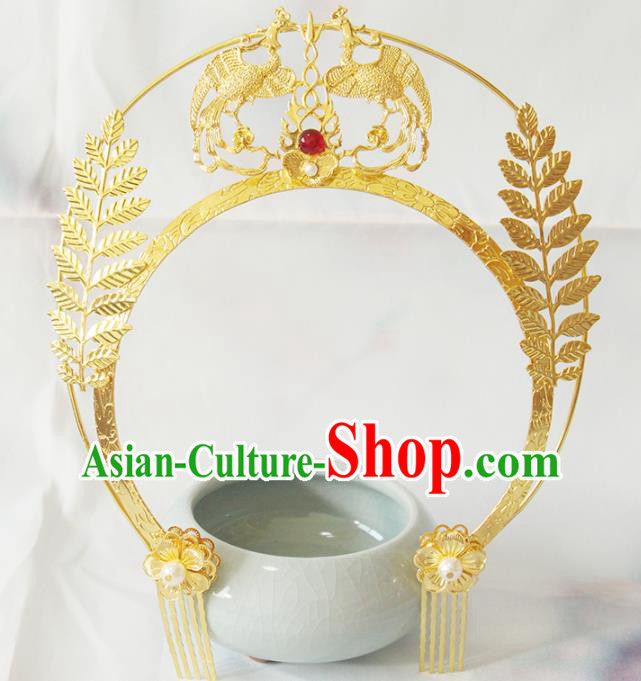Chinese Classical Wedding Hair Crown Handmade Tang Dynasty Headpiece Traditional Hanfu Hair Accessories Ancient Goddess Tiara