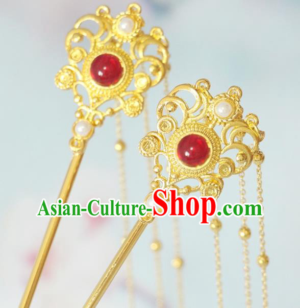Chinese Ancient Princess Tassel Hairpin Classical Wedding Hair Stick Handmade Tang Dynasty Headpiece Traditional Hanfu Hair Accessories