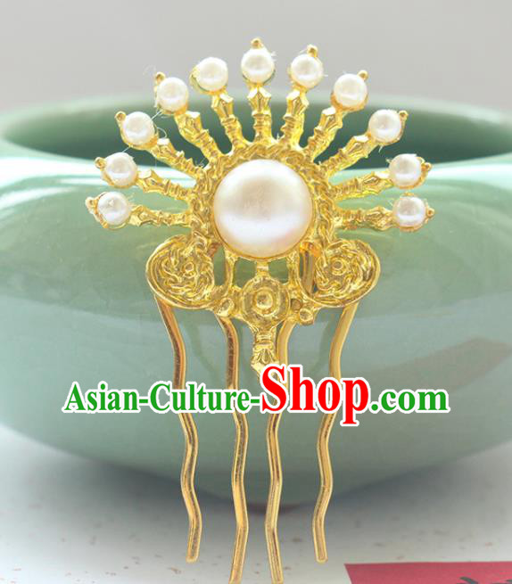 Chinese Traditional Hanfu Hair Accessories Ancient Princess Golden Hairpin Classical Wedding Hair Comb Handmade Tang Dynasty Headpiece