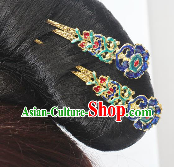 Chinese Handmade Qing Dynasty Headpiece Traditional Court Hair Accessories Ancient Empress Hairpin Classical Wedding Cloisonne Hair Stick