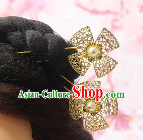 Chinese Classical Wedding Golden Hair Stick Handmade Ming Dynasty Headpiece Traditional Court Hair Accessories Ancient Princess Hairpin