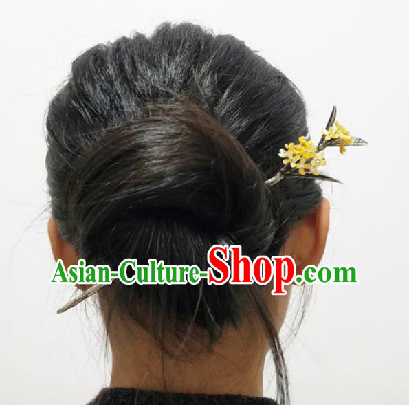 Chinese Traditional Hair Accessories Handmade Silver Carving Hairpin Classical Fragrans Hair Stick Cheongsam Headpiece