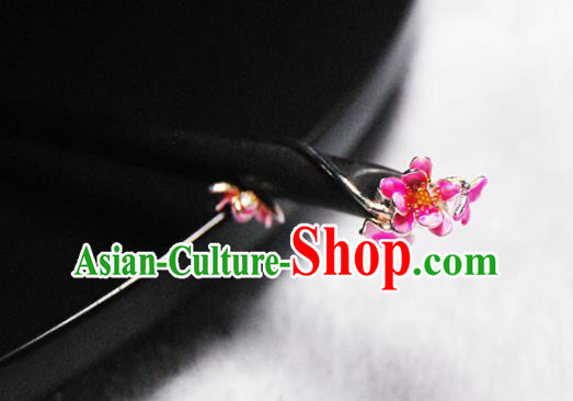 Chinese Classical Ebony Hair Stick Cheongsam Headpiece Traditional Hair Accessories Handmade Enamel Red Lotus Hairpin