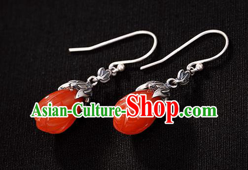 Handmade China Classical Silver Ear Accessories Cheongsam Ear Jewelry Wedding Agate Mangnolia Earrings