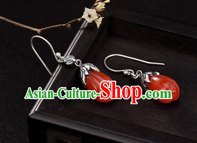Handmade China Classical Silver Ear Accessories Cheongsam Ear Jewelry Wedding Agate Mangnolia Earrings