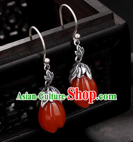 Handmade China Classical Silver Ear Accessories Cheongsam Ear Jewelry Wedding Agate Mangnolia Earrings