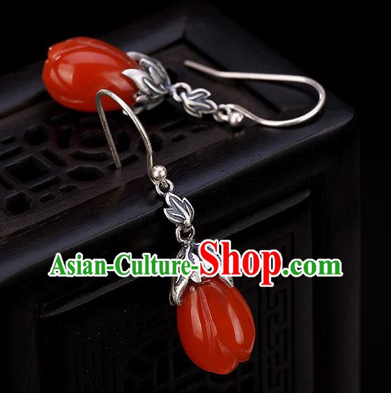 Handmade China Classical Silver Ear Accessories Cheongsam Ear Jewelry Wedding Agate Mangnolia Earrings
