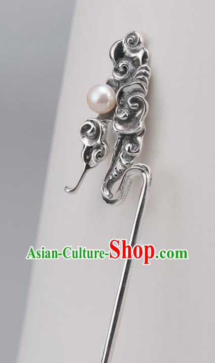 Chinese Handmade Carving Cloud Hairpin Traditional Hair Accessories Classical Silver Hair Stick Cheongsam Headpiece