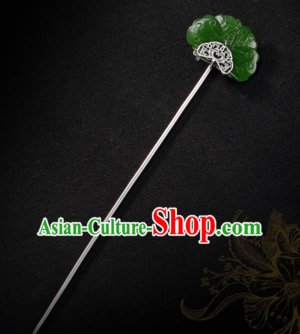 Chinese Classical Jade Butterfly Hair Stick Cheongsam Accessories Headpiece Handmade Silver Hairpin Traditional Hair Jewelry