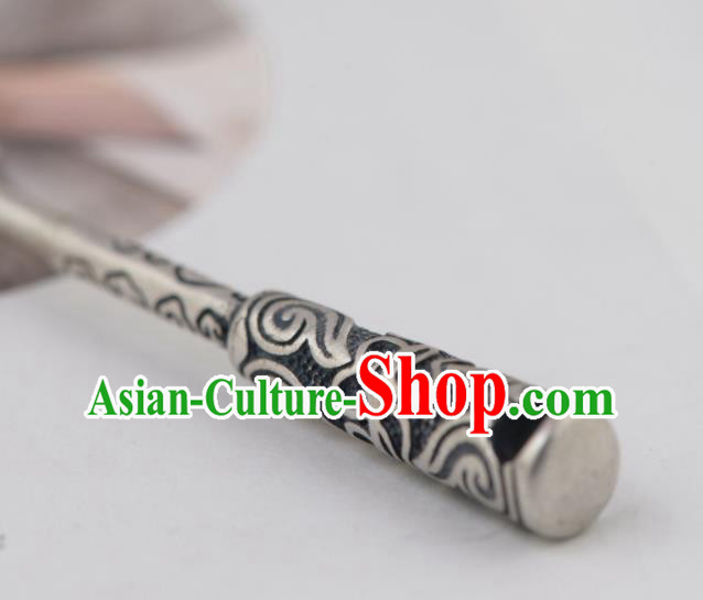 Chinese Handmade Carving Cudgel Hairpin Traditional Hair Accessories Classical Silver Hair Stick Cheongsam Headpiece