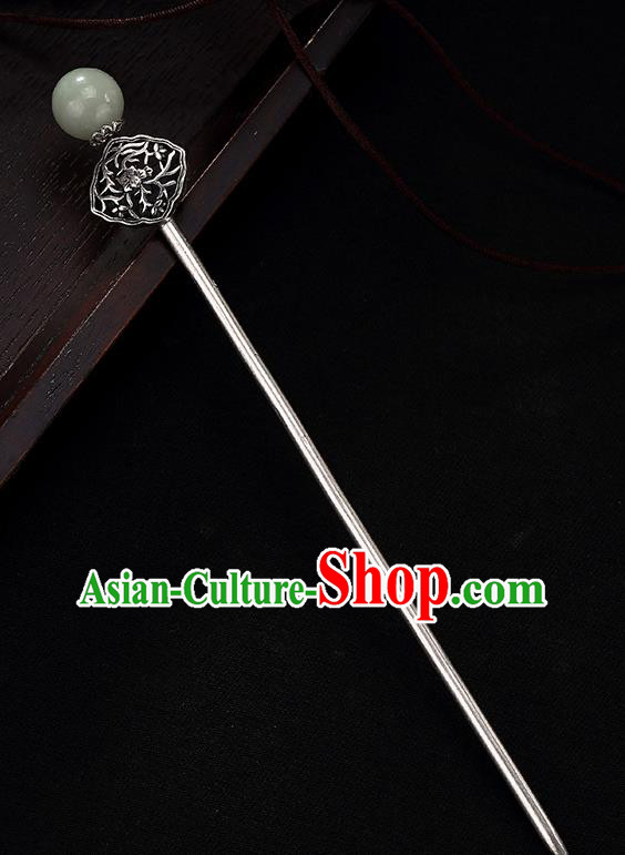 Chinese Cheongsam Accessories Headpiece Handmade Carving Hairpin Traditional Hair Jewelry Classical Silver Hair Stick