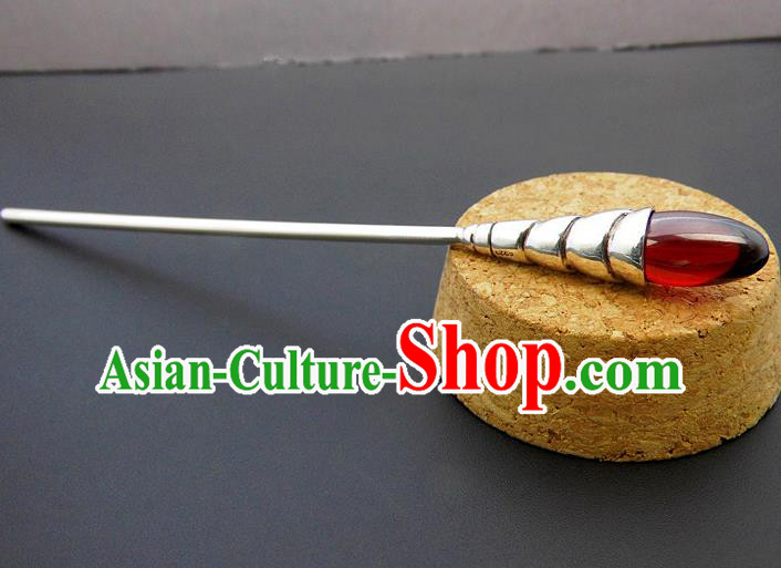 Chinese Classical Silver Hair Stick Cheongsam Accessories Headpiece Handmade Garnet Hairpin Traditional Hair Jewelry
