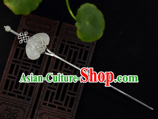 Chinese Handmade Hetian Jade Hairpin Traditional Hair Jewelry Classical Silver Hair Stick Cheongsam Accessories Headpiece