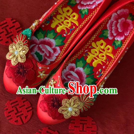 China Xiuhe Suit Shoes Wedding Shoes Embroidered Red Shoes Handmade Bride Shoes