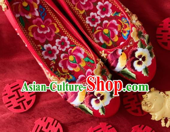 China Wedding Red Satin Shoes Embroidered Magpie Shoes Handmade Bride Shoes Xiuhe Suit Shoes
