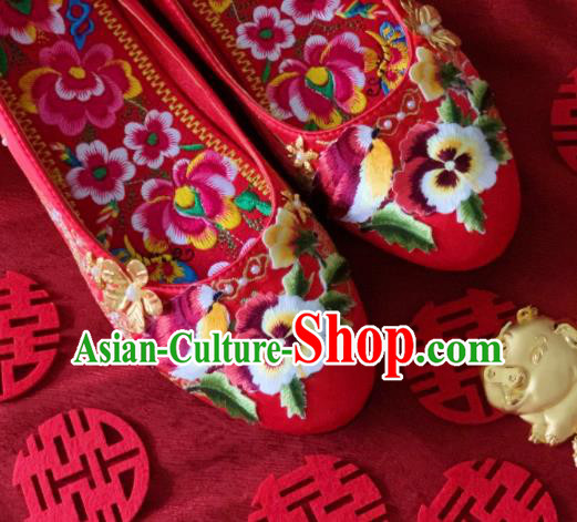China Wedding Red Satin Shoes Embroidered Magpie Shoes Handmade Bride Shoes Xiuhe Suit Shoes