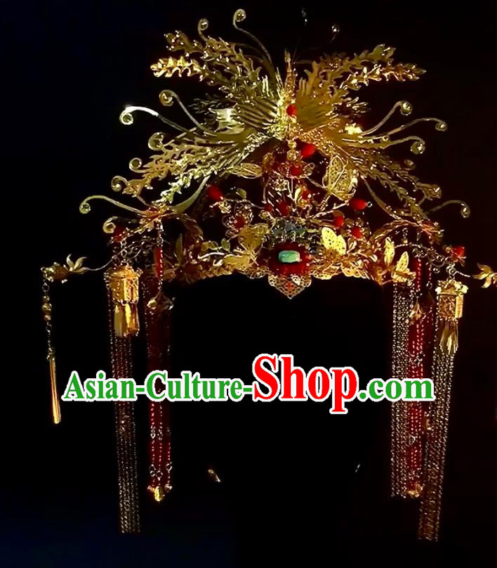 Top China Wedding Hair Accessories Stage Show Deluxe Hair Crown Ancient Imperial Concubine Phoenix Coronet Catwalks Headdress