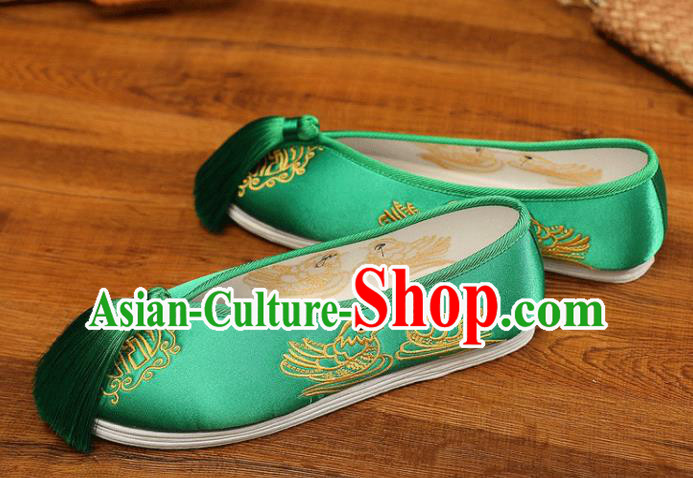 China Embroidered Mandarin Duck Shoes Handmade Bride Shoes XiuHe Green Satin Shoes Hanfu Shoes Classical Wedding Shoes
