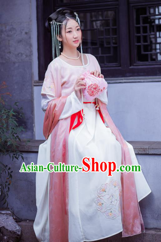 China Ancient Young Lady Hanfu Dress Garments Traditional Tang Dynasty Country Girl Historical Clothing Full Set