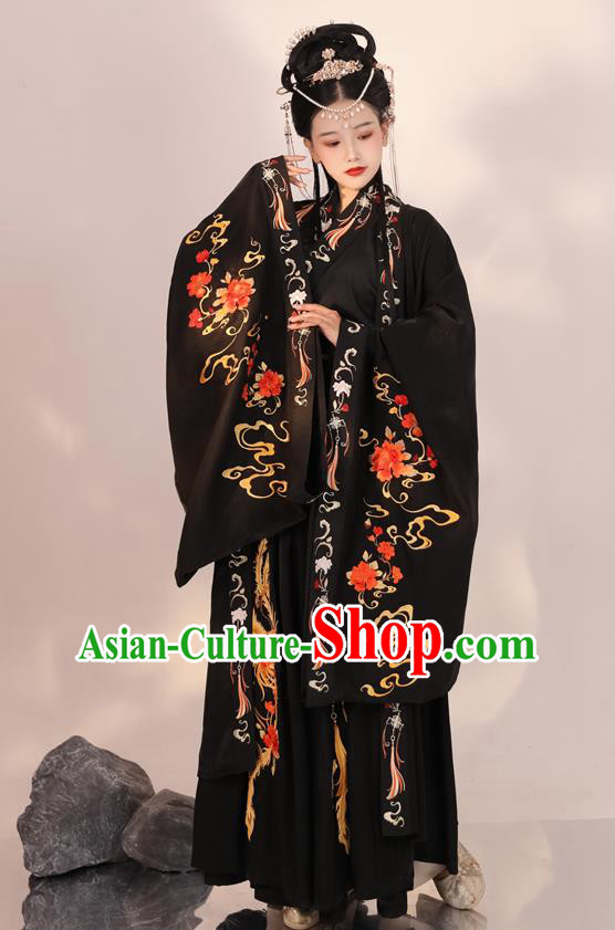 China Jin Dynasty Palace Princess Embroidered Clothing Traditional Historical Garment Costume Ancient Fairy Black Hanfu Dress