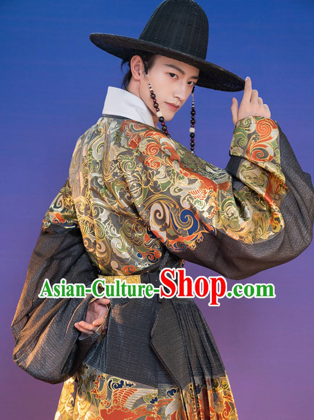 Deep Blue Color Ancient China Ming Dynasty Imperial Bodyguard Fei Yu Fu Garment Fly Fish Clothing for Men