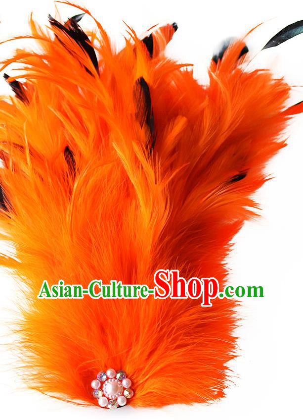 Top Catwalks Orange Feather Hair Accessories Stage Show Headpiece Dance Headdress Handmade Cosplay Fairy Hair Crown