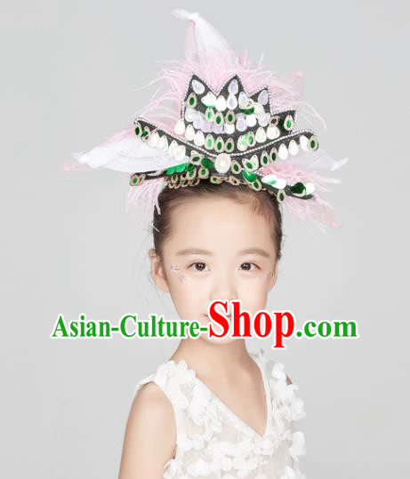 Professional Ballet Dance Hair Accessories Folk Dance Pink Feather Hair Stick Girl Stage Performance Hair Crown