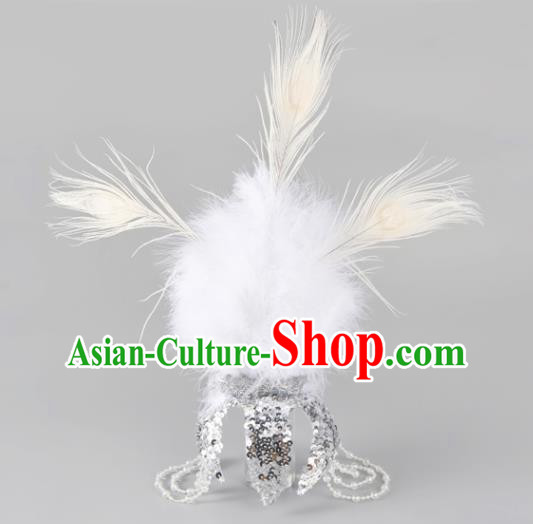 Professional Classical Dance Hair Accessories Ethnic Dance White Feather Headdress Girl Stage Performance Hair Crown