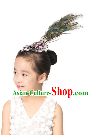 Professional Peacock Dance Feather Hair Crown Children Stage Performance Headpiece Classical Dance Hair Accessories