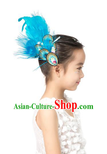 Professional Classical Dance Hair Accessories Peacock Dance Blue Feather Hair Stick Girl Stage Performance Headwear