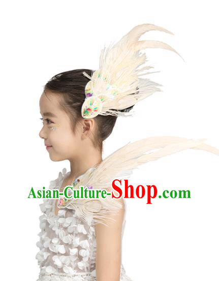 Professional Girl Stage Performance Headwear Classical Dance Hair Accessories Peacock Dance White Feather Hair Stick