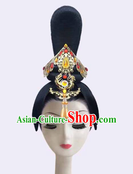 Handmade Chinese Court Dance Stage Performance Wigs Chignon Classical Dance Hair Accessories Hanfu Dance Headpieces