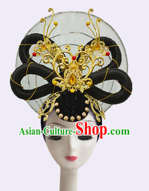 Handmade Chinese Stage Performance Headdress Court Beauty Dance Wigs Chignon Classical Dance Hair Accessories