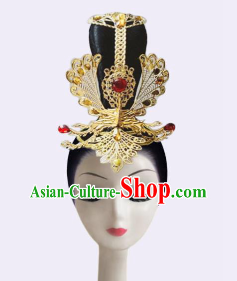 Handmade Chinese Classical Dance Hair Accessories Stage Performance Headdress Drum Dance Wigs Chignon