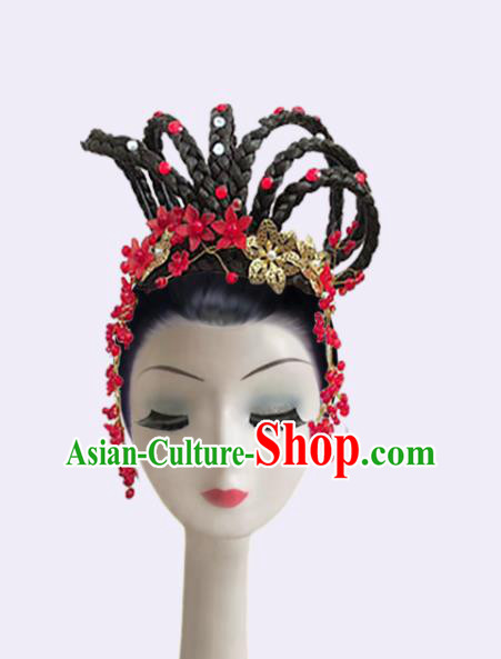 Handmade Chinese Stage Performance Wigs Chignon Classical Dance Hair Accessories Peacock Dance Headpieces