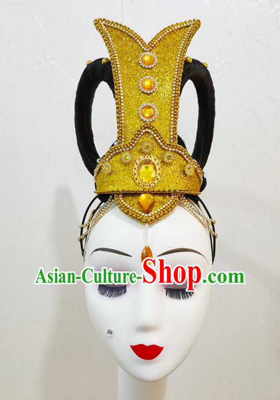 Chinese The Thousand Hands Goddess Dance Hairpieces Classical Dance Performance Wigs Chignon Woman Flying Apsaras Dance Hair Accessories