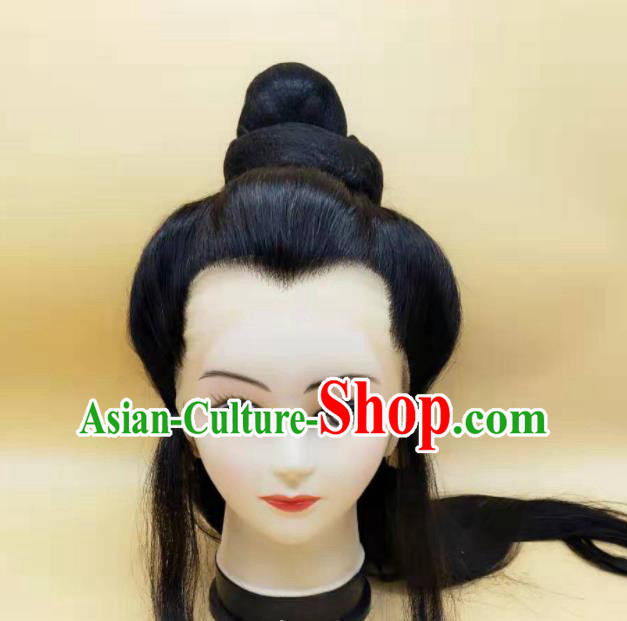Chinese Ancient Childe Headdress Peking Opera Xiaosheng Hairpieces Beijing Opera Scholar Front Lace Wigs