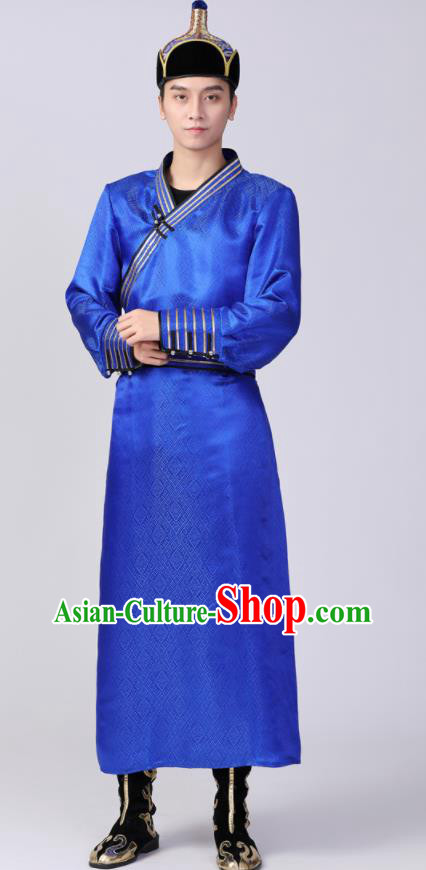 Chinese Mongolian Performance Garment Costume Minority Ethnic Folk Dance Clothing Mongol Nationality Royalblue Robe
