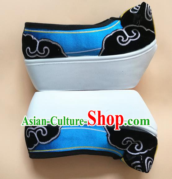 Chinese Peking Opera Shoes Male Shoes Beijing Opera Xiaosheng Shoes Handmade Scholar Blue Shoes