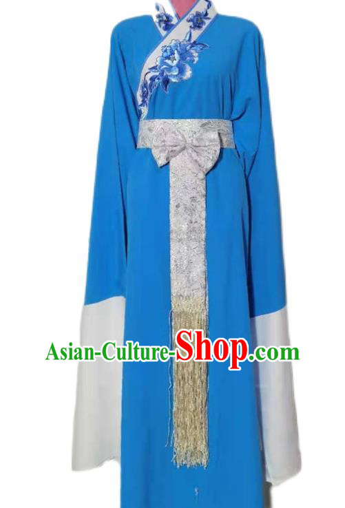 Chinese Ancient Scholar Garment Costumes Peking Opera Xiaosheng Blue Robe Beijing Opera Niche Clothing