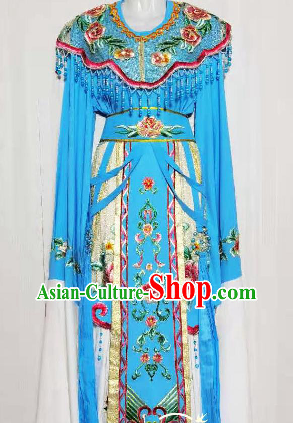 China Peking Opera Diva Blue Dress Uniforms Beijing Opera Hua Tan Garments Ancient Fairy Princess Clothing