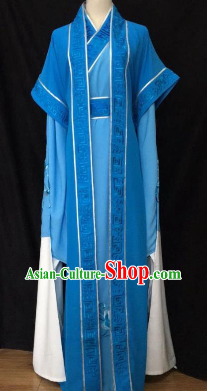 Chinese Beijing Opera Scholar Clothing Ancient Childe Garment Costumes Peking Opera Xiaosheng Blue Robe Uniforms