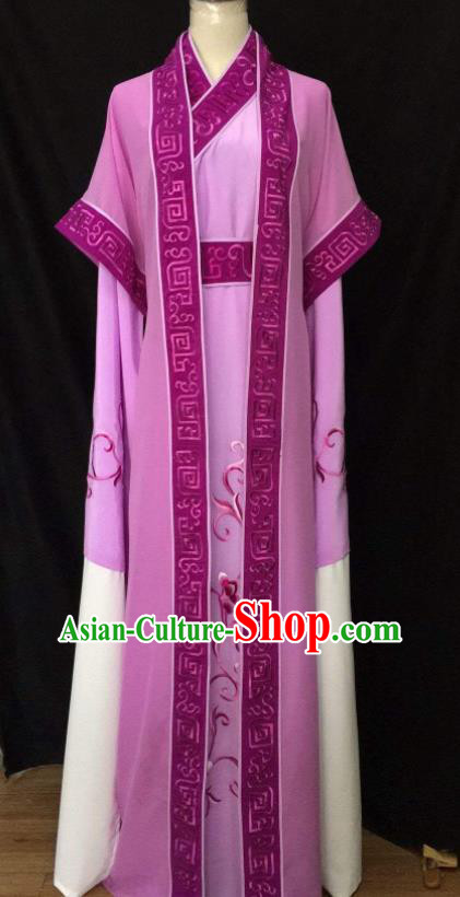 Chinese Ancient Childe Garment Costumes Peking Opera Xiaosheng Purple Robe Uniforms Beijing Opera Scholar Clothing