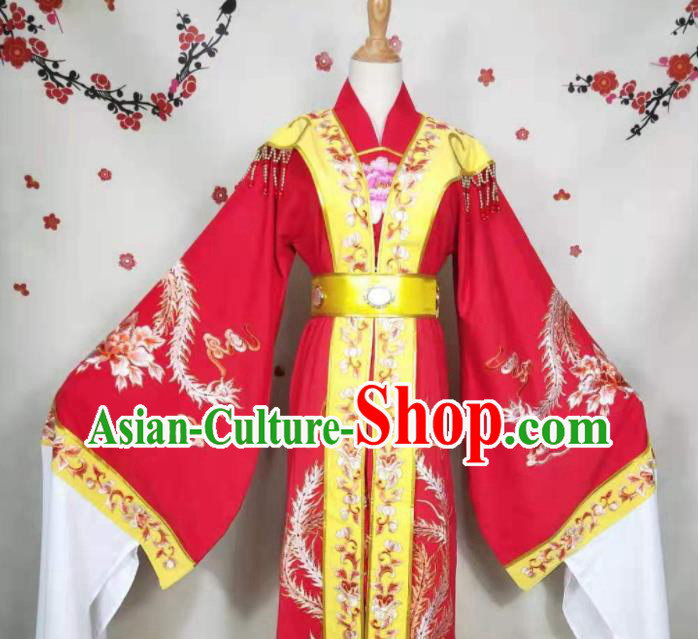 China Peking Opera Empress Red Dress Uniforms Beijing Opera Hua Tan Garment Costumes Ancient Queen Clothing