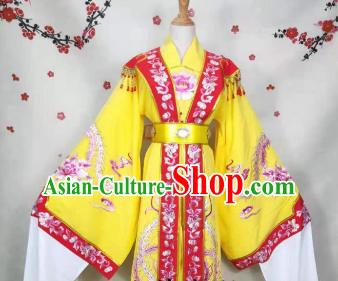 China Ancient Queen Clothing Peking Opera Empress Yellow Dress Uniforms Beijing Opera Hua Tan Garment Costumes