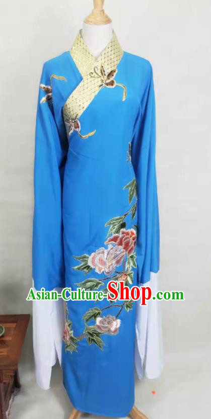 Chinese Ancient Scholar Garment Costume Peking Opera Niche Liang Shanbo Embroidered Blue Robe Beijing Opera Xiaosheng Clothing